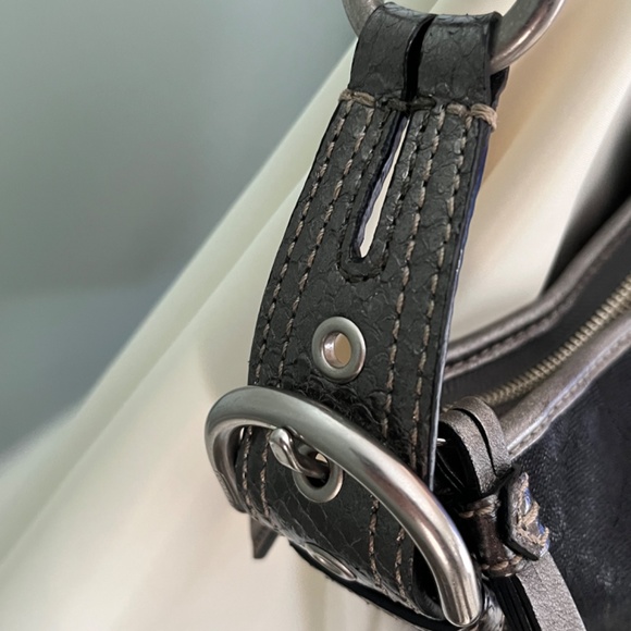 Vintage Y2K Small Coach Black Jacquard Signature Lurex Hobo Bag Python Strap - Picture 7 of 13